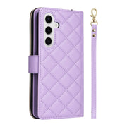 For Samsung Galaxy S25 5G Crossbody Rhombic Zipper Tower Buckle Leather Phone Case with Lanyard(Purple)