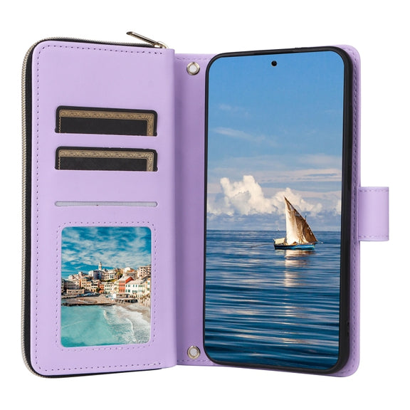 For Samsung Galaxy S25 5G Crossbody Rhombic Zipper Tower Buckle Leather Phone Case with Lanyard(Purple)