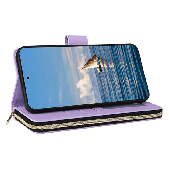 For Samsung Galaxy S25 5G Crossbody Rhombic Zipper Tower Buckle Leather Phone Case with Lanyard(Purple)