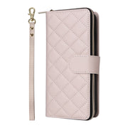 For Samsung Galaxy S25 5G Crossbody Rhombic Zipper Tower Buckle Leather Phone Case with Lanyard(Beige)
