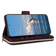 For Samsung Galaxy S25 5G Crossbody Rhombic Zipper Tower Buckle Leather Phone Case with Lanyard(Wine Red)