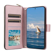For Samsung Galaxy S25 5G Crossbody Rhombic Zipper Tower Buckle Leather Phone Case with Lanyard(Rose Gold)