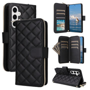 For Samsung Galaxy S25 5G Crossbody Rhombic Zipper Tower Buckle Leather Phone Case with Lanyard(Black)