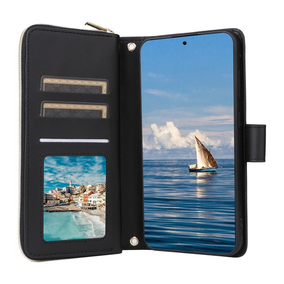 For Samsung Galaxy S25 5G Crossbody Rhombic Zipper Tower Buckle Leather Phone Case with Lanyard(Black)
