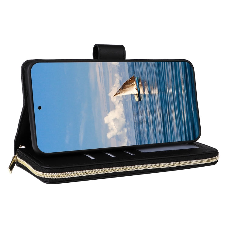For Samsung Galaxy S25 5G Crossbody Rhombic Zipper Tower Buckle Leather Phone Case with Lanyard(Black)