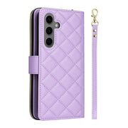 For Samsung Galaxy S25+ 5G Crossbody Rhombic Zipper Tower Buckle Leather Phone Case with Lanyard(Purple)