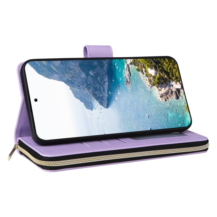 For Samsung Galaxy S25+ 5G Crossbody Rhombic Zipper Tower Buckle Leather Phone Case with Lanyard(Purple)