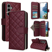 For Samsung Galaxy S25+ 5G Crossbody Rhombic Zipper Tower Buckle Leather Phone Case with Lanyard(Wine Red)