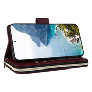 For Samsung Galaxy S25+ 5G Crossbody Rhombic Zipper Tower Buckle Leather Phone Case with Lanyard(Wine Red)
