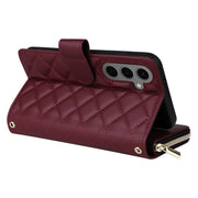 For Samsung Galaxy S25+ 5G Crossbody Rhombic Zipper Tower Buckle Leather Phone Case with Lanyard(Wine Red)
