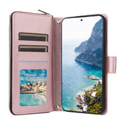 For Samsung Galaxy S25+ 5G Crossbody Rhombic Zipper Tower Buckle Leather Phone Case with Lanyard(Rose Gold)