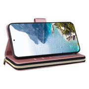 For Samsung Galaxy S25+ 5G Crossbody Rhombic Zipper Tower Buckle Leather Phone Case with Lanyard(Rose Gold)