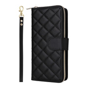 For Samsung Galaxy S25+ 5G Crossbody Rhombic Zipper Tower Buckle Leather Phone Case with Lanyard(Black)