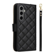 For Samsung Galaxy S25+ 5G Crossbody Rhombic Zipper Tower Buckle Leather Phone Case with Lanyard(Black)