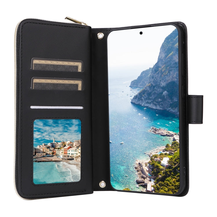 For Samsung Galaxy S25+ 5G Crossbody Rhombic Zipper Tower Buckle Leather Phone Case with Lanyard(Black)