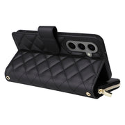 For Samsung Galaxy S25+ 5G Crossbody Rhombic Zipper Tower Buckle Leather Phone Case with Lanyard(Black)