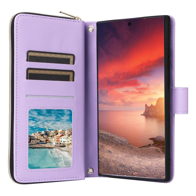 For Samsung Galaxy S25 Ultra 5G Crossbody Rhombic Zipper Tower Buckle Leather Phone Case with Lanyard(Purple)