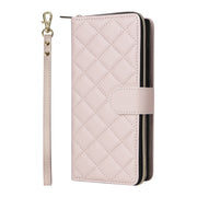 For Samsung Galaxy S25 Ultra 5G Crossbody Rhombic Zipper Tower Buckle Leather Phone Case with Lanyard(Beige)