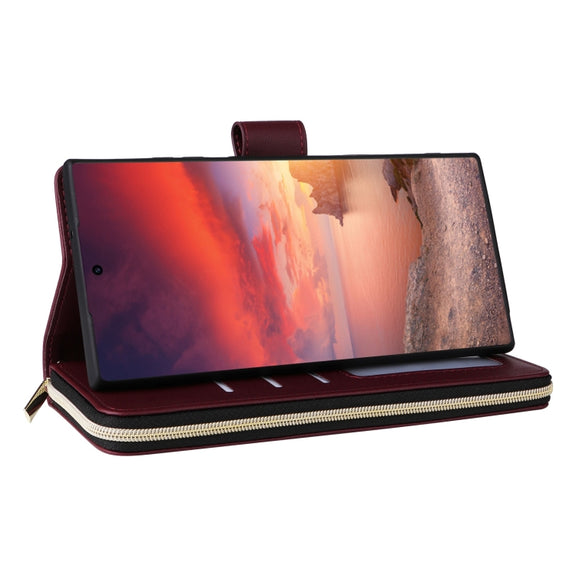 For Samsung Galaxy S25 Ultra 5G Crossbody Rhombic Zipper Tower Buckle Leather Phone Case with Lanyard(Wine Red)