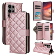 For Samsung Galaxy S25 Ultra 5G Crossbody Rhombic Zipper Tower Buckle Leather Phone Case with Lanyard(Rose Gold)