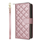 For Samsung Galaxy S25 Ultra 5G Crossbody Rhombic Zipper Tower Buckle Leather Phone Case with Lanyard(Rose Gold)