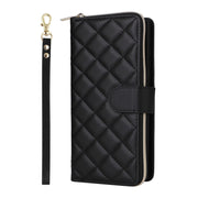 For Samsung Galaxy S25 Ultra 5G Crossbody Rhombic Zipper Tower Buckle Leather Phone Case with Lanyard(Black)