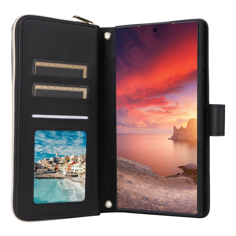 For Samsung Galaxy S25 Ultra 5G Crossbody Rhombic Zipper Tower Buckle Leather Phone Case with Lanyard(Black)