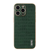 For iPhone 16 Pro Max AZNS Electroplated Frame Crocodile Texture Full Coverage Phone Case(Green)