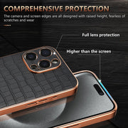 For iPhone 16 Pro Max AZNS Electroplated Frame Crocodile Texture Full Coverage Phone Case(Blue)