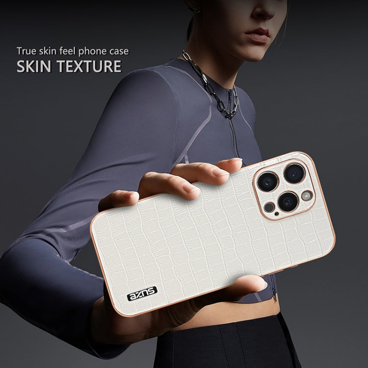 For iPhone 16 Pro Max AZNS Electroplated Frame Crocodile Texture Full Coverage Phone Case(White) - free shipping - PMC Jewellery - Order now!