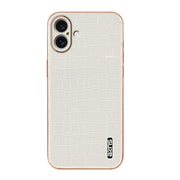 For iPhone 16 Plus AZNS Electroplated Frame Crocodile Texture Full Coverage Phone Case(White)