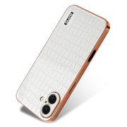 For iPhone 16 Plus AZNS Electroplated Frame Crocodile Texture Full Coverage Phone Case(White)