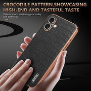 For iPhone 16 Plus AZNS Electroplated Frame Crocodile Texture Full Coverage Phone Case(White)