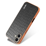 For iPhone 16 AZNS Electroplated Frame Crocodile Texture Full Coverage Phone Case(Black)
