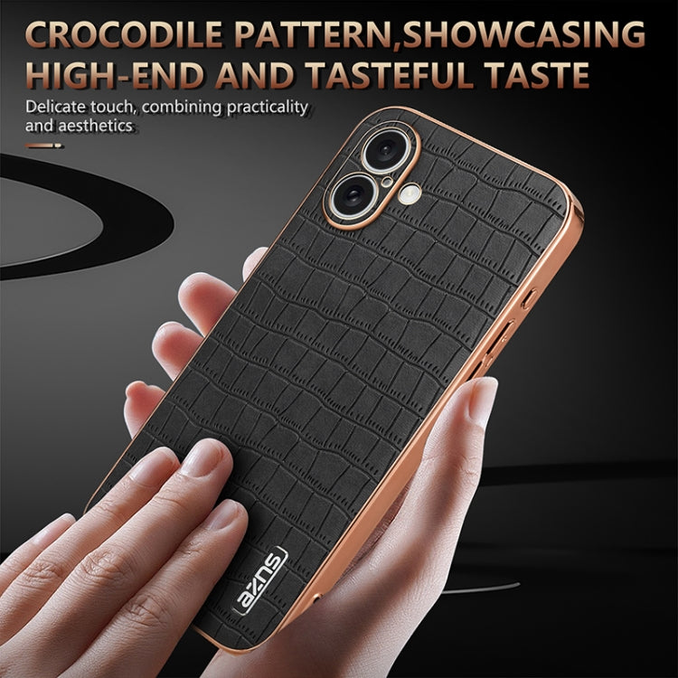 For iPhone 16 AZNS Electroplated Frame Crocodile Texture Full Coverage Phone Case(Green)