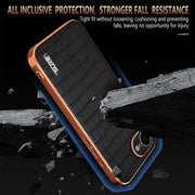 For iPhone 16e AZNS Electroplated Frame Crocodile Texture Full Coverage Phone Case(Brown)