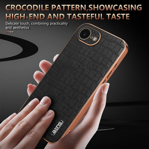 For iPhone 16e AZNS Electroplated Frame Crocodile Texture Full Coverage Phone Case(Green)