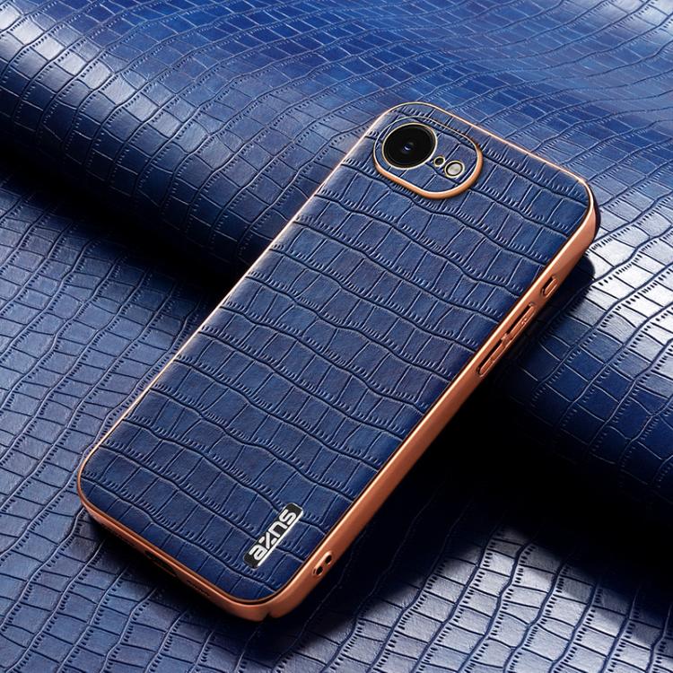 For iPhone 16e AZNS Electroplated Frame Crocodile Texture Full Coverage Phone Case(Blue) - free shipping - PMc TechLife - Order now!
