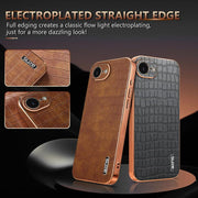 For iPhone 16e AZNS Electroplated Frame Crocodile Texture Full Coverage Phone Case(Blue)