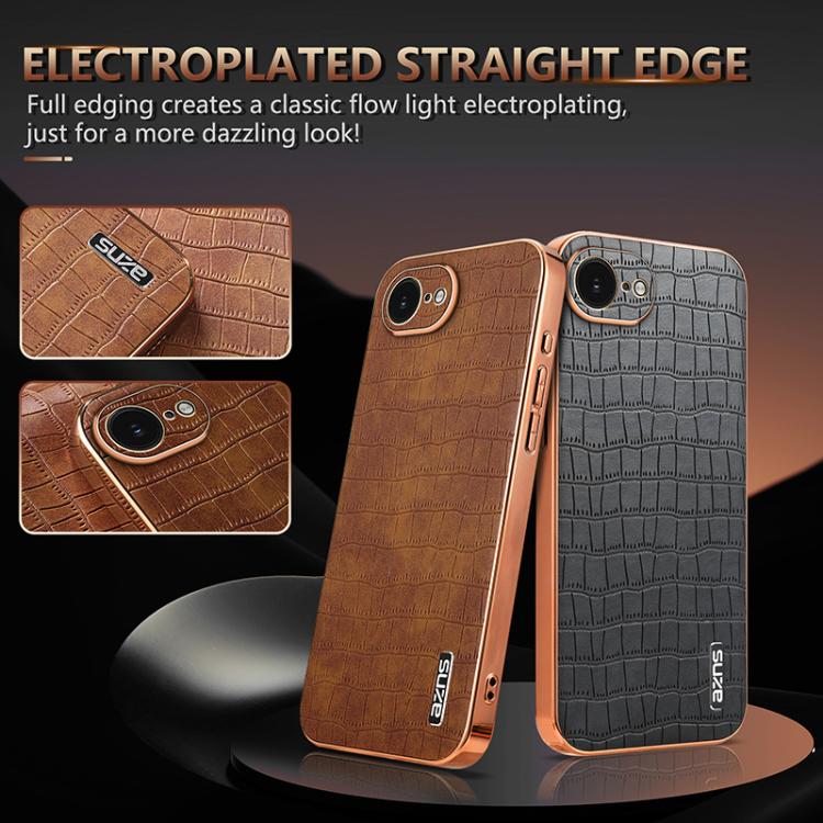 For iPhone 16e AZNS Electroplated Frame Crocodile Texture Full Coverage Phone Case(Blue)