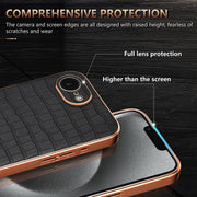 For iPhone 16e AZNS Electroplated Frame Crocodile Texture Full Coverage Phone Case(Blue)