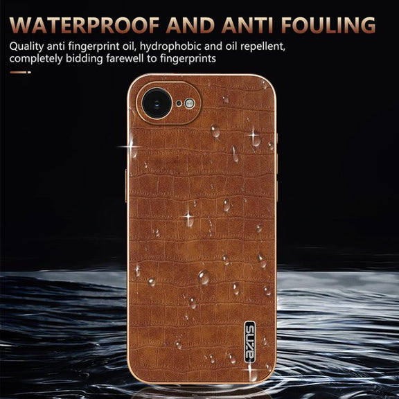For iPhone 16e AZNS Electroplated Frame Crocodile Texture Full Coverage Phone Case(Blue)