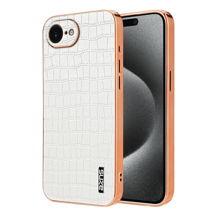 For iPhone 16e AZNS Electroplated Frame Crocodile Texture Full Coverage Phone Case(White) - free shipping - PMc TechLife - Order now!
