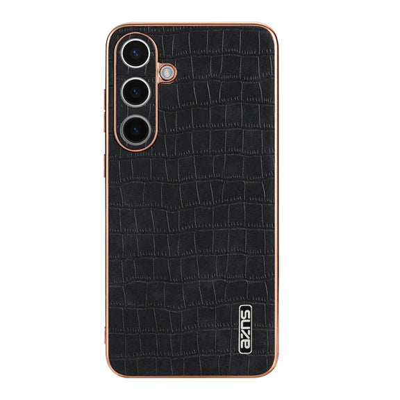 For Samsung Galaxy S24 5G AZNS Electroplated Frame Crocodile Texture Full Coverage Phone Case(Black)