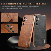 For Samsung Galaxy S24 5G AZNS Electroplated Frame Crocodile Texture Full Coverage Phone Case(Black)