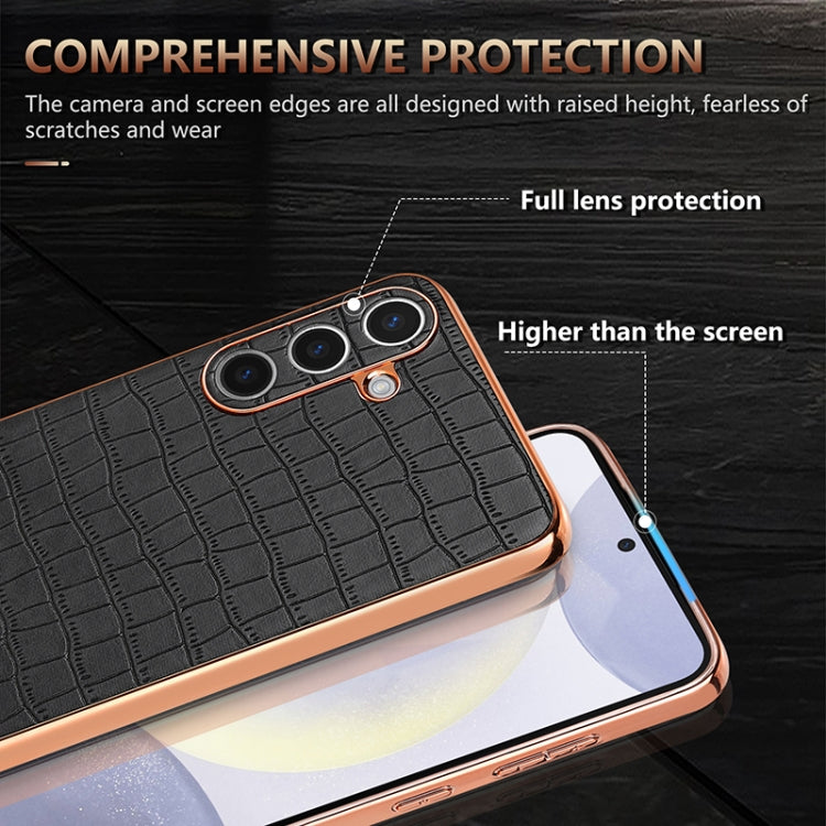 For Samsung Galaxy S24 5G AZNS Electroplated Frame Crocodile Texture Full Coverage Phone Case(Blue)