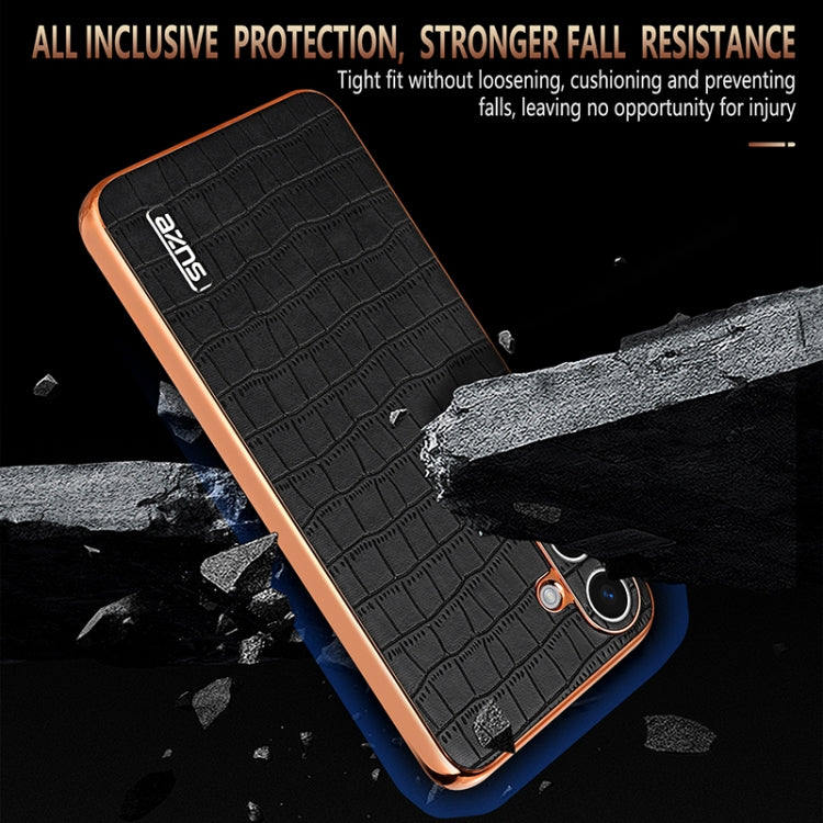 For Samsung Galaxy S24 5G AZNS Electroplated Frame Crocodile Texture Full Coverage Phone Case(White)