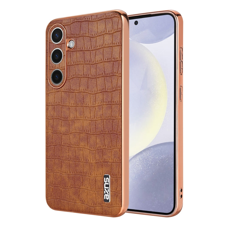 For Samsung Galaxy S24+ 5G AZNS Electroplated Frame Crocodile Texture Full Coverage Phone Case(Brown) - free shipping - PMC Jewellery - Order now!
