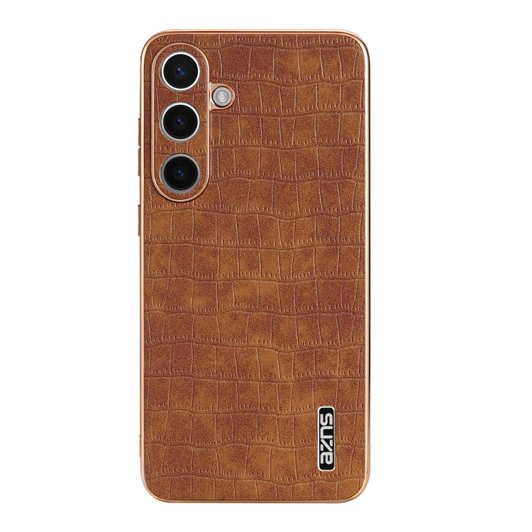 For Samsung Galaxy S24+ 5G AZNS Electroplated Frame Crocodile Texture Full Coverage Phone Case(Brown) - free shipping - PMC Jewellery - Order now!