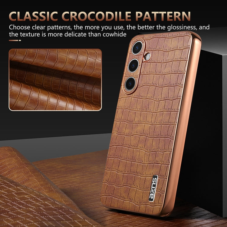 For Samsung Galaxy S24+ 5G AZNS Electroplated Frame Crocodile Texture Full Coverage Phone Case(Brown) - free shipping - PMC Jewellery - Order now!